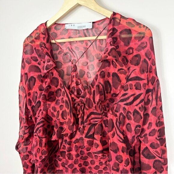 IRO Realize Red Leopard Ruffle Blouse 36 - Picture 7 of 8